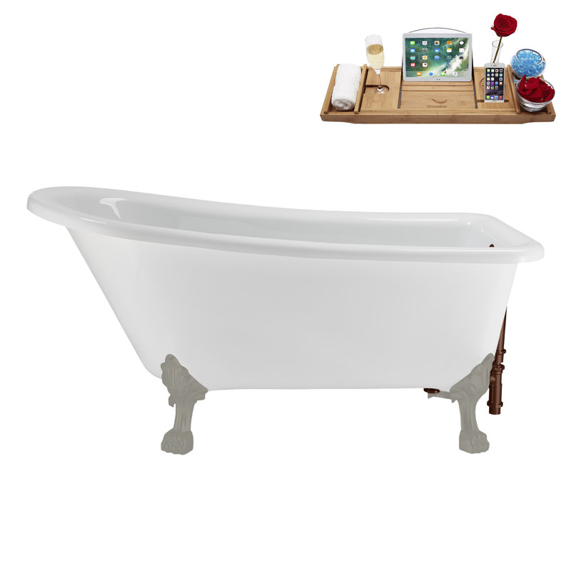 58" Streamlin Clawfoot Tub,Tray,Drain, Clawfeet, Brushed Gun Metal, Matte Oil Rubbed Bronze