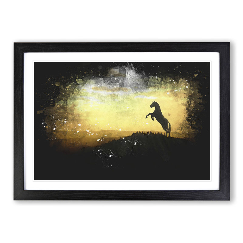Horse at Sunset - Picture Frame Graphic Art, 36cm H x 48cm W x 2cm D, Black Framed