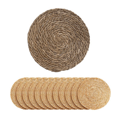 Ensemble de 12 napperons tissés ronds de 13 pouces - ensemble de 12 napperons rustiques Boho Farmhouse pour la cuisine, la salle à manger et la décoration de fête