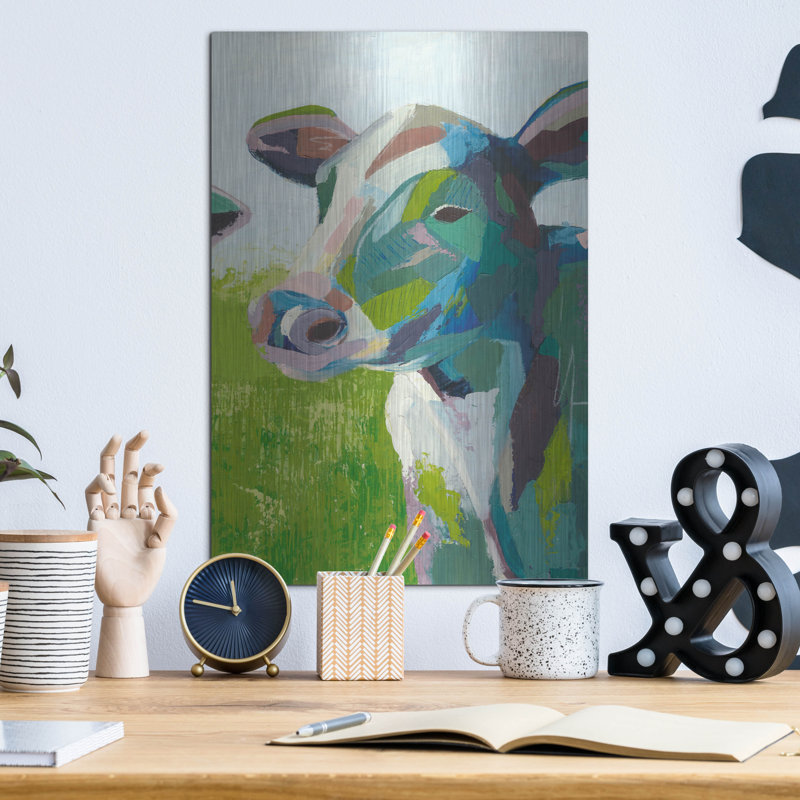 Luxe métal Art «Painterly Cow III» par Grace Popp, «Painterly Cow III» par Grace Popp, H 16 po x l 12 po