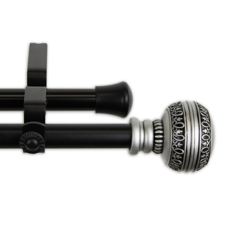 Meranda Steel Rod/Resin Finials Adjustable 0.81'' Double Curtain Rod, 28-48"