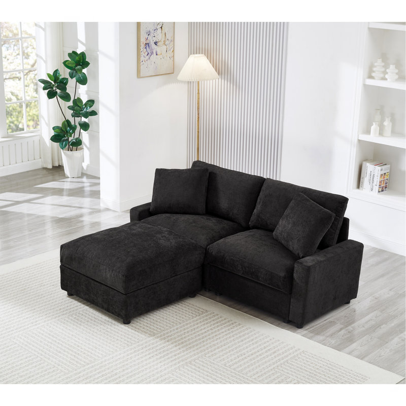 Canapé modulaire modulaire, ensemble de canapé en forme de L de 72 pouces pour le salon, canapé à 3 places confortable avec repose-pieds mobile, 3 rangements, combinaison de bricolage, tissu en polyester (noir)