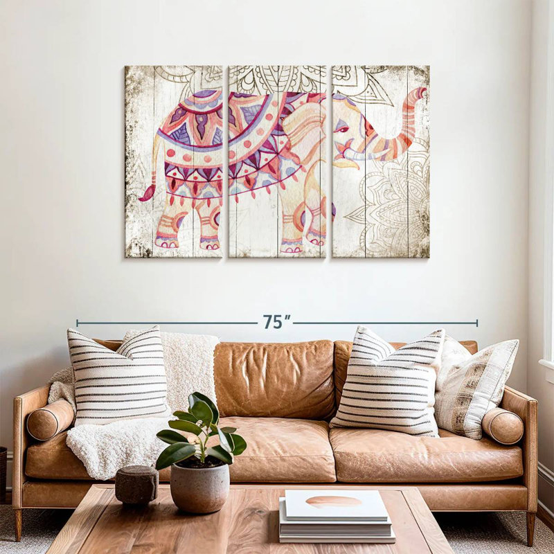 Éléphant mandala en bois Brampt, H 36 po x l 57 po