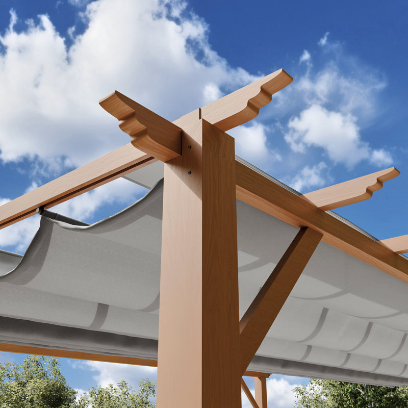 Pergola de l 16 pi x P 11 pi en aluminium à grain de bois à finition cèdre canadien avec toile Florence, Gris