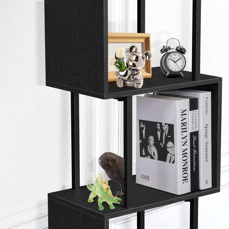 Codrina 59" Bookcases with LED Light and Remote Control, 3 Color Temperature Column Floor Lamp, Black