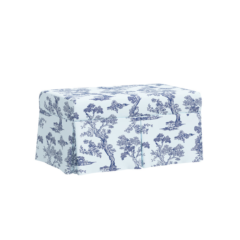 Red from Scalamandre Crafted by Cloth & Company Norwalk Upholstered Storage Bench in Patterns, Scm Toile Blue Linen