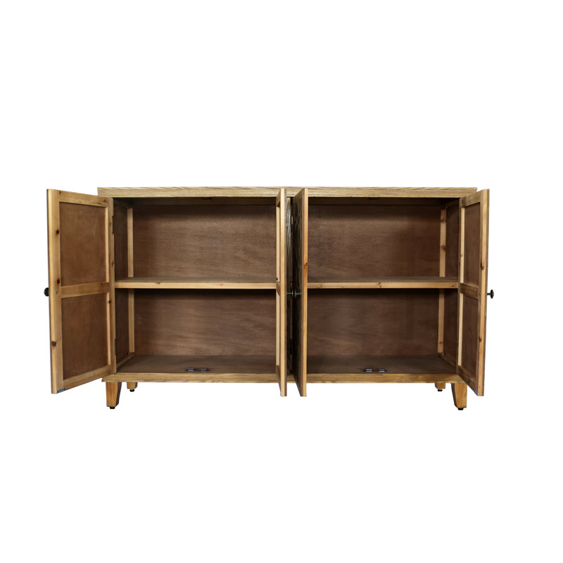 Armoire d'appoint 59 po en bois naturel, 4 portes, finition brune, optimisation du rangement de la salle à manger