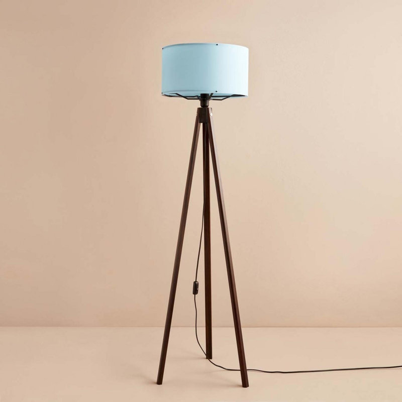 Elegant Fabric Floor Lamp, Blue & Brown, 55.1 inches Tall | 100% Wooden Frame, Cap Diameter: 8.3 inches, Height: 7.9 inches | E27 Socket, Max 40W | Perfect for Living Room, Bedroom, and Modern Décor
