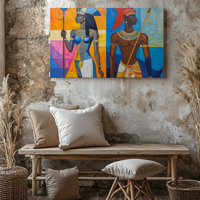 Art mural sur toile, divinités égyptiennes abstraites, Pop Art fusion de Horus et déesse, H 9 po x l 12 po