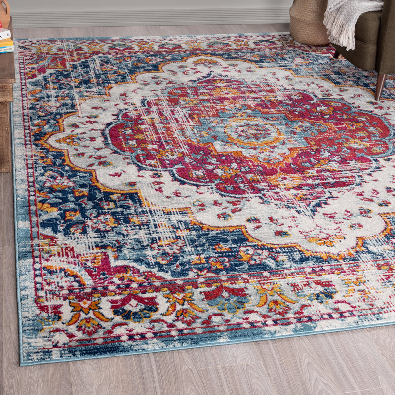 Teshawna Esmay Performance Blue/Red Medallion Rug, Rectangle 8'9" x 12'2"