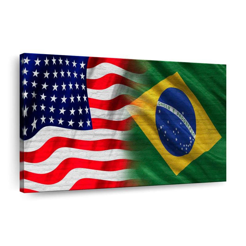 Drapeau des États-Unis et du Brésil, reproduction sur toile, H 32 po x l 48 po x P 1,25 po