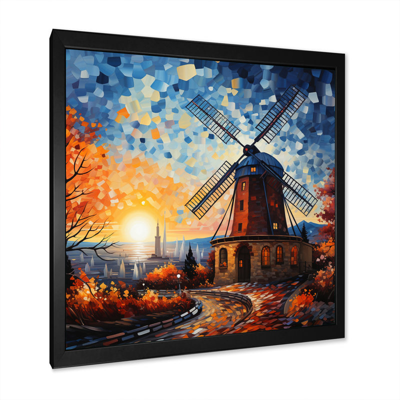 " Mill Wind Windmill Dreamscape ", Black Single Picture Framed, 24" H x 24" W x 1" D