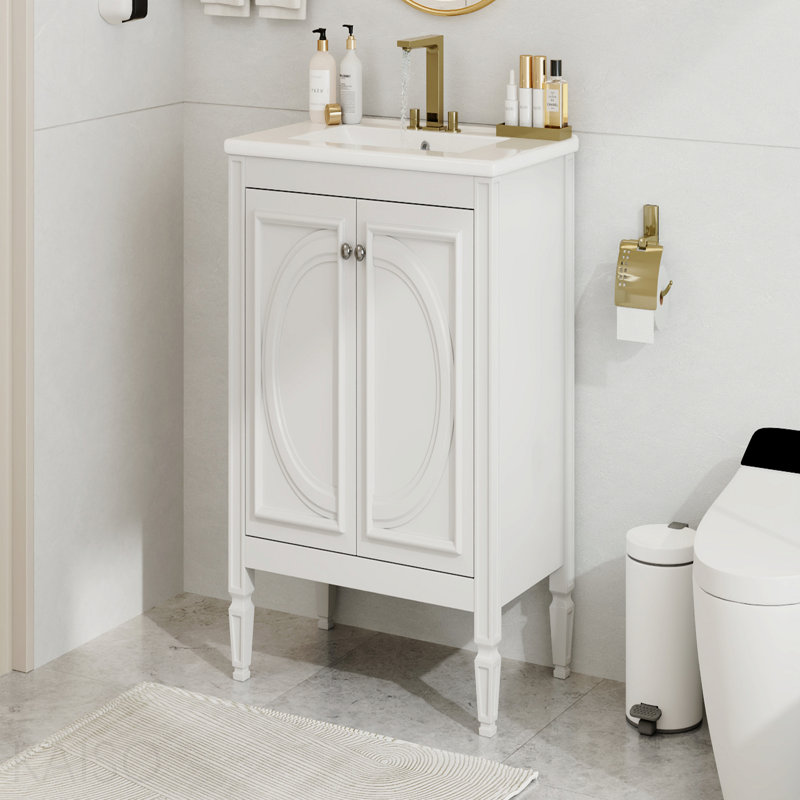 30" Bathroom Vanity With Sink, Two Doors With Shelf, Soft Close Door Hinges, Vintage Style, White, White