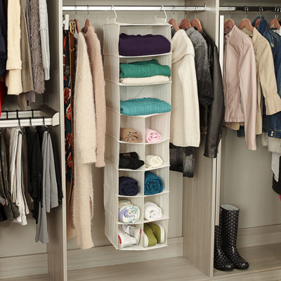 Organisateur de chaussures Maguire, toile naturelle, avec rangement pour vêtements, 10 poches et 3 tablettes, pliable