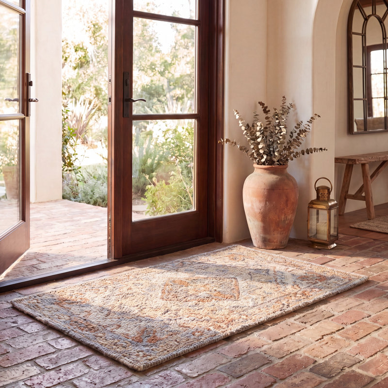 Tapis oriental gris / beige en laine / coton / latex tissé à la main Falman, Rectangle 12 pi x 15 pi