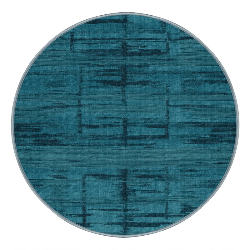 Machine Washable Abstract Blue Area Rug, Round 7'