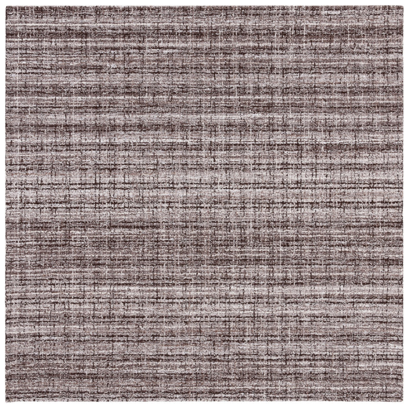 Nathasia Abstract Hand Tufted Wool/Cotton Plaid Rug in Brown/Gray, Square 6'