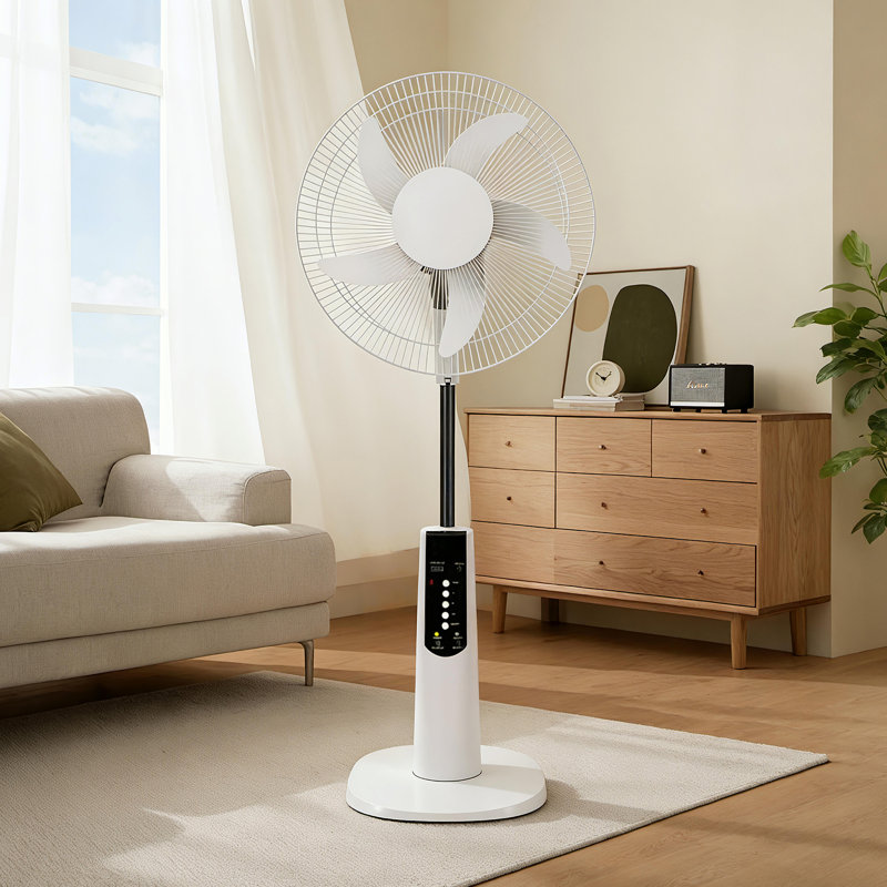 Ventilateur sur pied 16 po, ventilateur sur pied oscillant à 5 vitesses avec télécommande et minuterie, camping en plein air et panne de courant d'urgence
