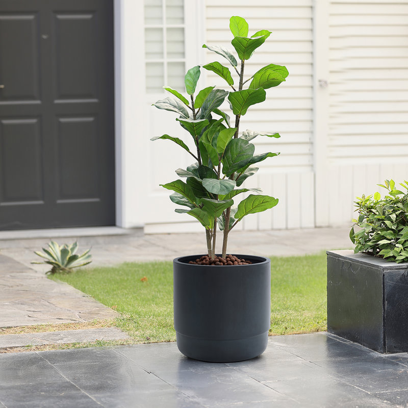 Handmade Modern Gray MgO 14.17" Round Pot Planter