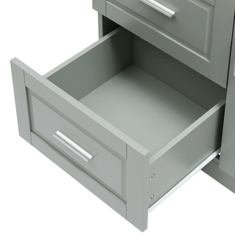 Tall And Wide Storage Cabinet With Doors And Drawers For Bathroom, Office, Living Room, Gray