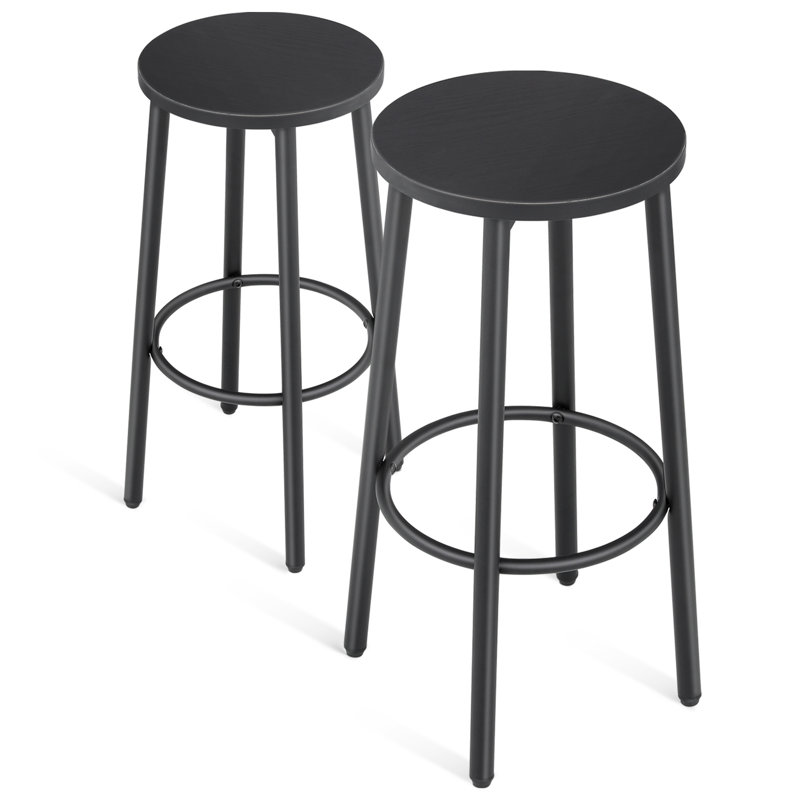 Backless Round Bar Stool Counter Stool With Footrest, Black