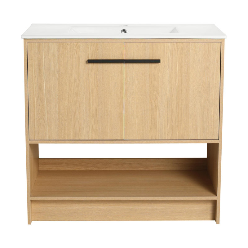 Meuble-lavabo 36 po avec lavabo en céramique, Chêne / noir, 36"