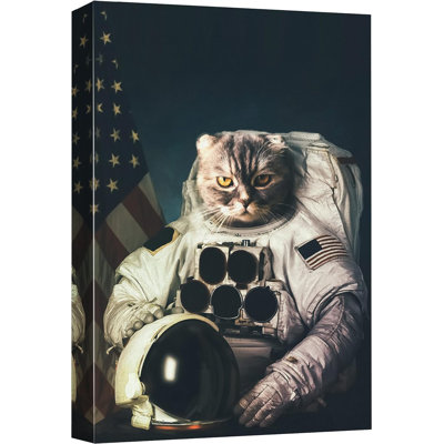 Astronaute avec tête de chat et drapeau américain, astronomie et animaux de l'espace sur toile