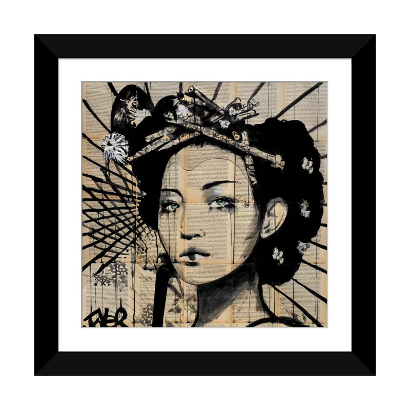 «Lotus», impression sur toile, H 16 po x l 16 po x P 1 po, Papier d'art encadré noir, Blanc