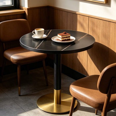 Table en pierre frittée ronde 31,5 po à usage commercial et résidentiel pour les cafés, restaurants, patios, bistro et petits espaces