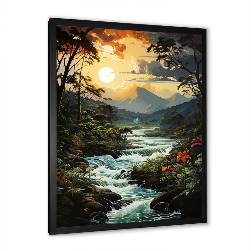 Bele Rivermountain Sunset Jungle Jubilation I - impression, Cadre photo noir, H 20 po x l 12 po x P 1 po