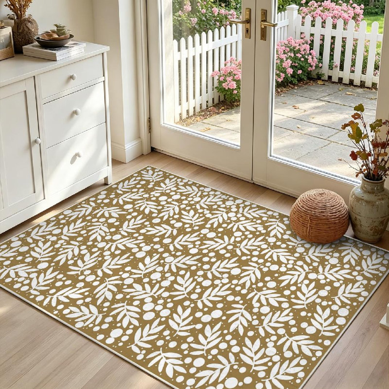 Tapis d'intérieur brun vintage, lavable à la machine, blanc, idéal pour Noël et le Nouvel An., Rectangle 39 po x 63 po