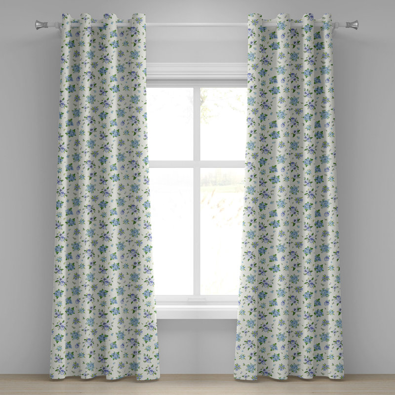 Ivory Blue Grommet Curtain Decorative 2-Panel Window Drapes, 50"x54", Blue Ivory Lavender, 50" W x 108" L