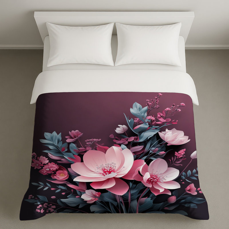 Housses de couette bouquet de fleurs roses en papier, Lit simple