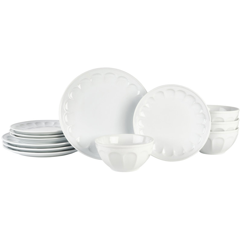 Fitz And Floyd Everyday White Vintage 12-Piece Dinnerware Set, Service For 4