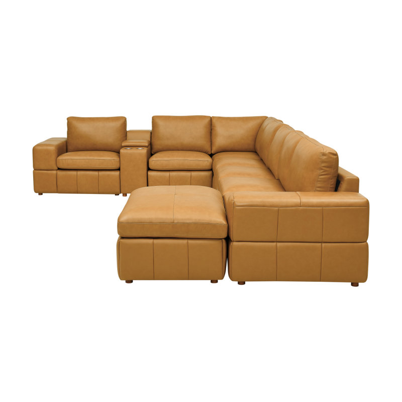 Canapé modulaire à large accoudoirs en cuir assorti, Ginger