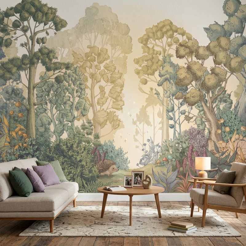 Papier peint amovible botanique Misty Forest, 100 po x 96 po, Peler et coller