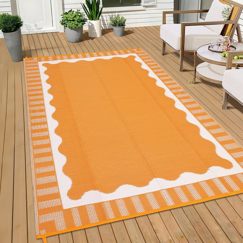 Outdoor Rug Waterproof Modern Plastic Straw Rugs, Camping Rugs for Outside Your RV, Bordered Minimalist Reversible Patio Rug for Backyard, Deck