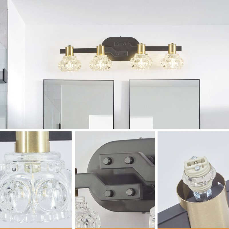 4- Wall Sconce With Crystal, Black Iron Finish, Retro Bathroom & Vanity Counter , High Brightness, Easy Installation Vintage Fixture, Clear Crystal , Matte + Golden, Corridor, Energy Saving, Simple