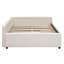 Lit plateforme double tapissier avec USB et 2 tiroirs, beige