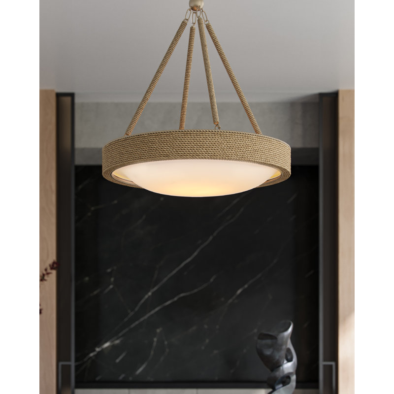 Luminaire suspendu géométrique à 1 lumière DEL avec corde et détails en fer forgé Hopscotch