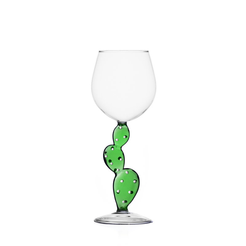Desert Plants - Stemmed Glass Cactus Yellow 11.8 Oz, Green