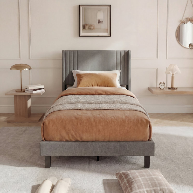 Upholstered Bed, European Single (90 x 200 cm), Grey