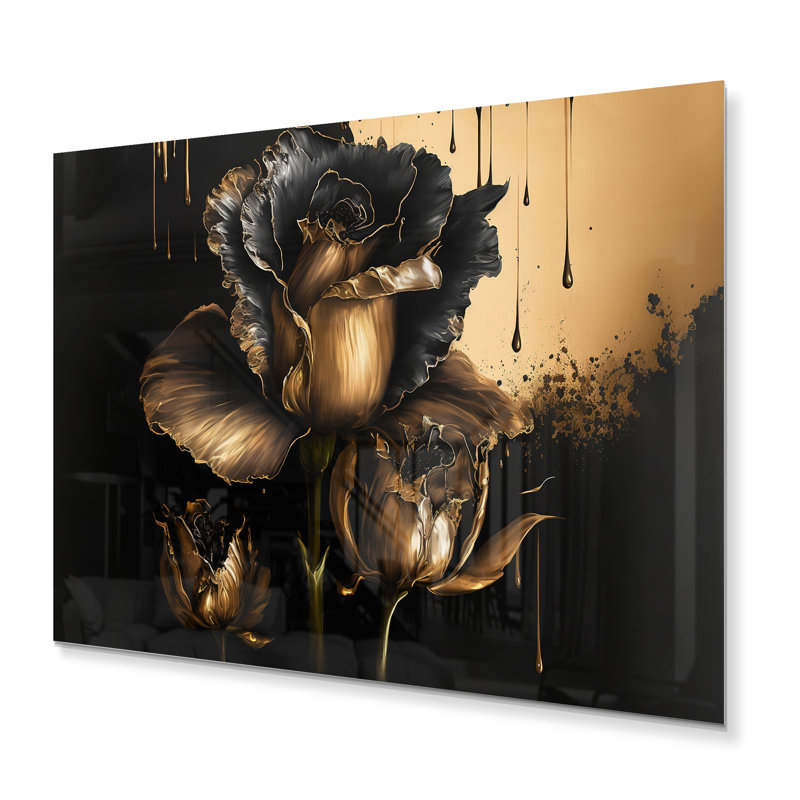 Glaïeul noir et doré I - décoration murale florale et botanique en métal, H 34 po x l 44 po