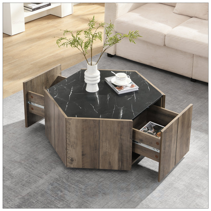 Table basse Hexagonal Rustic, Noir