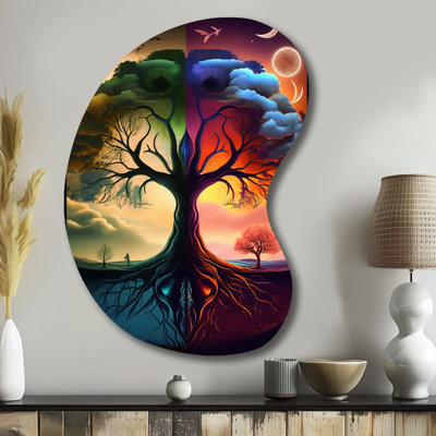 Tree Of Life Day And Night I - Landscape Forest Boom Shape - Assymterical Metal Wall Art
