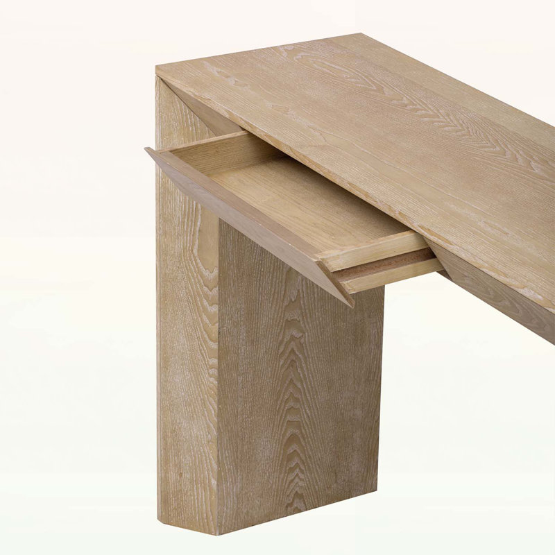 Modern Farmhouse Console Table with 2 Concealed Drawers,Waterfall Design for Living Room, Natural