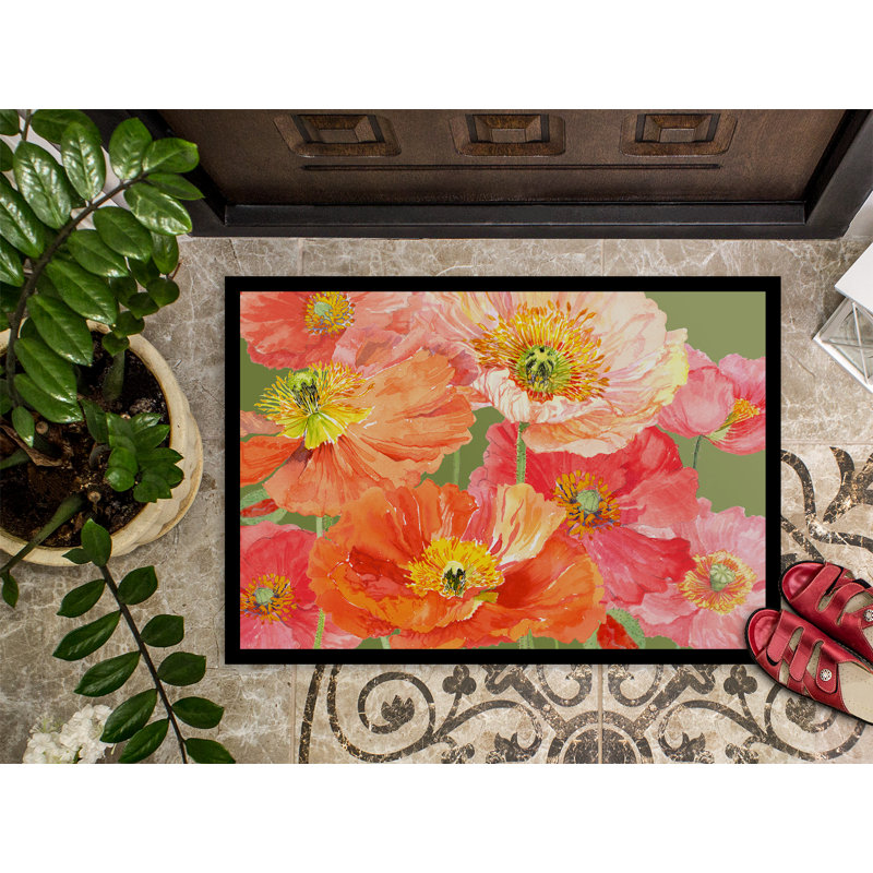 Paillasson d’extérieur antidérapant topawa Poppies, Rectangle 2 pi x 3 pi
