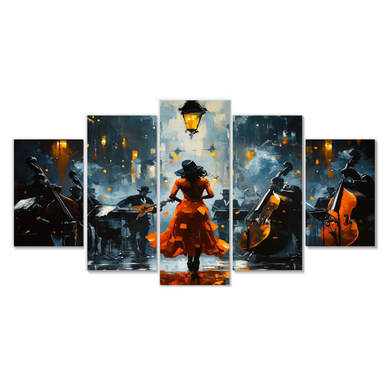 «Orange Jazz Music In Harlem City IV», ensemble d'art sur toile