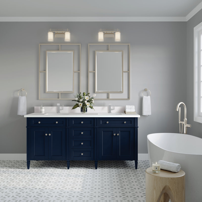 Meuble-lavabo double l 72 po Dussault, Bleu victoire, Blanc Zeus, Trou unique