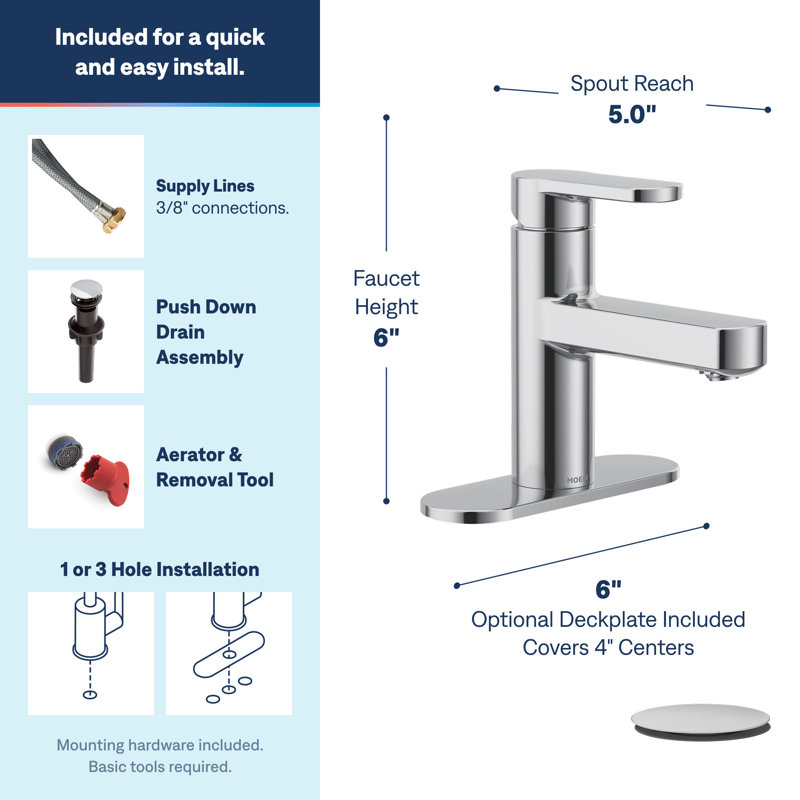 Laris Single Hole Bathroom Faucet with Drain Assembly, Chrome